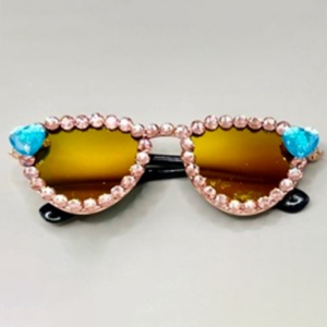 Sunglasses with Light Pink Rhinestones and Light Blue Heart Accents