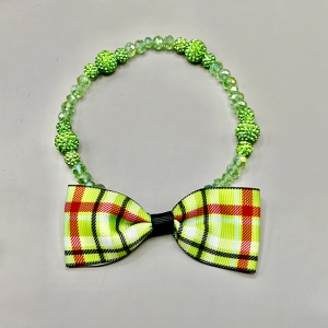 Necklace with Green Beading and Green Plaid Bowtie 11