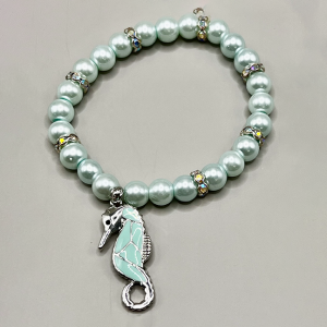 Necklace with Light Turquoise Pearl and Seahorse Pendant 7