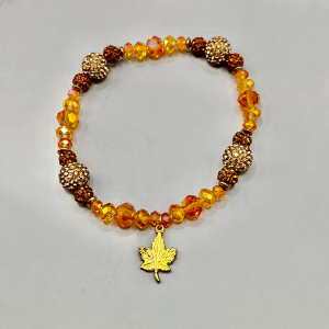 Necklace with Fall Iridescent Beads and Gold Autumn Leaf Pendant 10