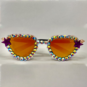 Sunglasses with Iridescent stones and Purple Star Accents