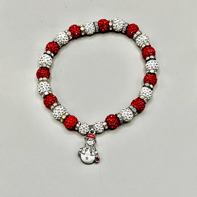 Necklace with Red/White Bling Beading and Snowman Pendant 9