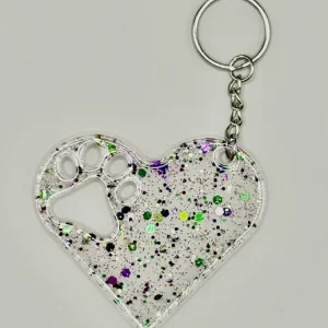 Acrylic Color Heart Solid Paw Print Key Chain Purple/Green Multi