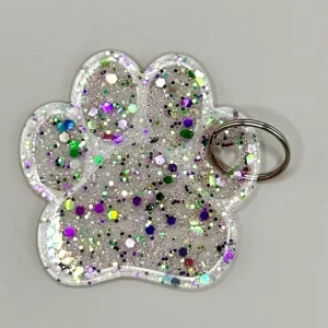 Acrylic Solid Paw Print Key Chain Purple/Green Multi
