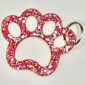 Acrylic Red Hollow Paw Print Key Chain