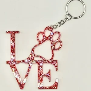 Acrylic Red LOVE Paw Print Key Chain
