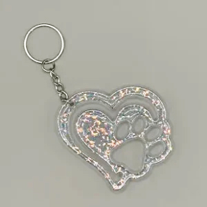 Acrylic Multi Color heart Cutout Paw Print Key Chain